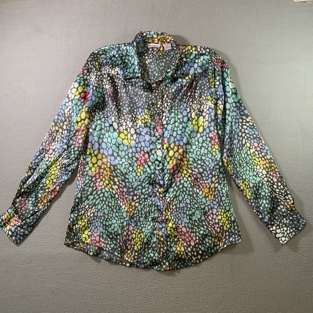 Wrangler Womens Western Snap Shirt Multi Color Pebble Print Satin LW2431M Large